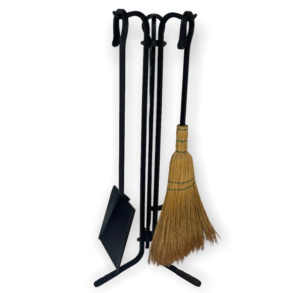 Fireplace Tools Hearth Stand Set Black Forged Metal Fireplace Poker Shovel Broom - Picture 2 of 16